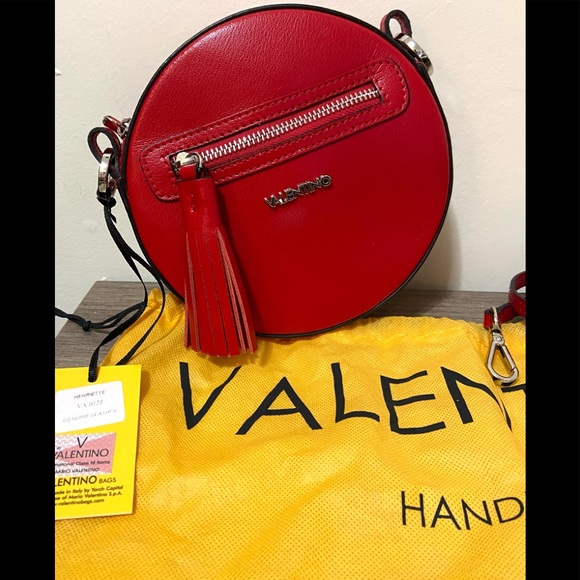 Authentic VALENTINO Henriette Round Red Leather Crossbody Bag Purse Luxury - Picture 5 of 14